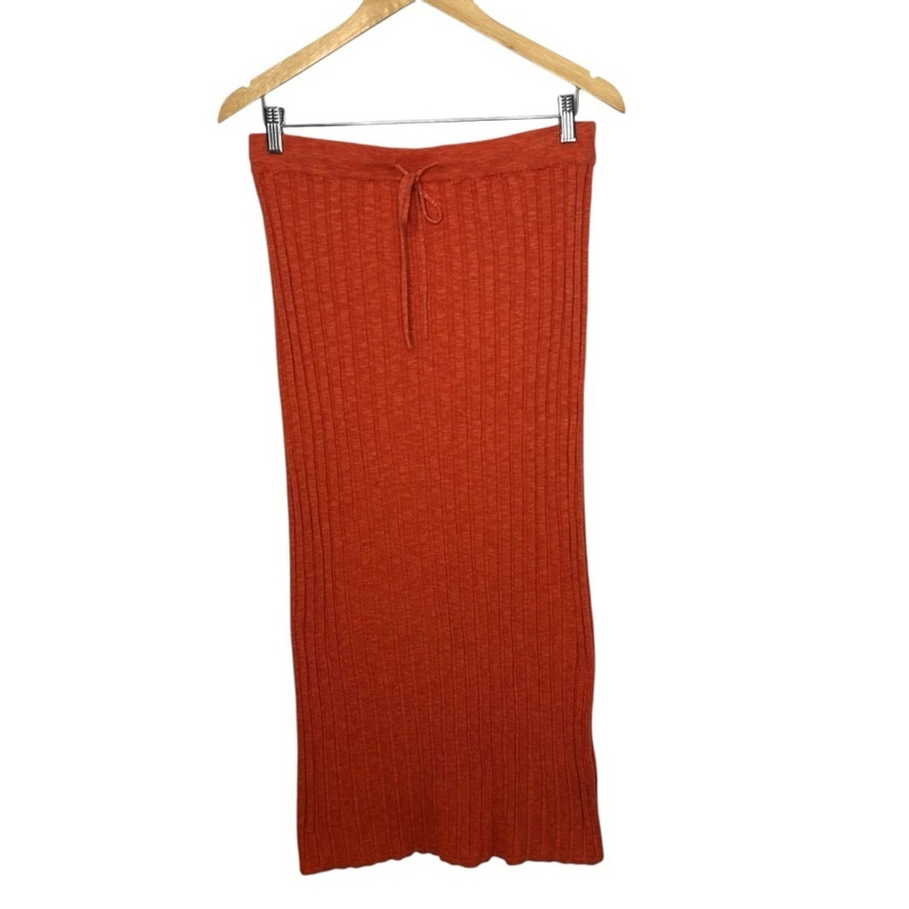 Free People Beach Burnt Orange Ribbed Pull On Drawstring Waist Midi Beach Skirt - Picture 4 of 12
